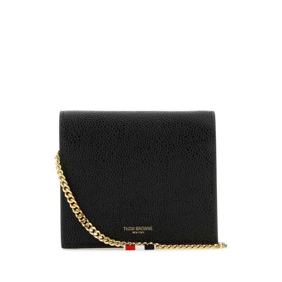THOM BROWNE Pebble Grain Leather Chain Wallet Women BLACK Wallets & Small